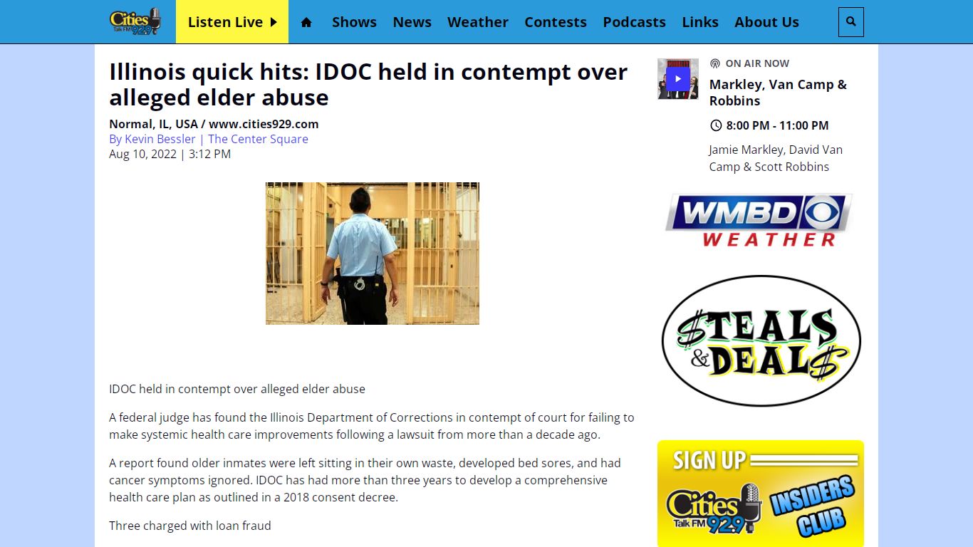 Illinois quick hits: IDOC held in contempt over alleged elder abuse